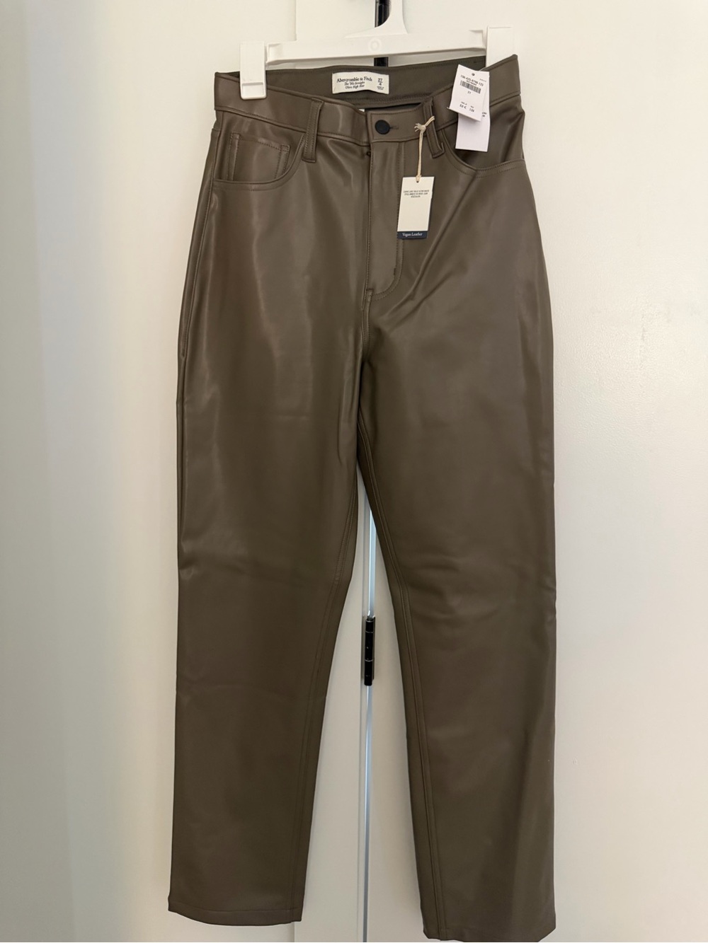 Abercrombie & Fitch Faux Leather High-Rise Pants in Olive